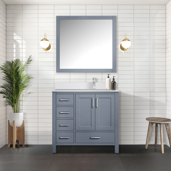English Elm Dark Grey 36 in Bath Vanity with White Quartz Top, Solid Wood Frame, Soft-Close Drawers & Shelf B2731P258831