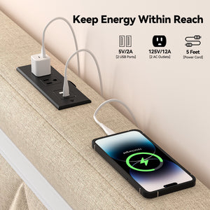 English Elm Full Bed Frame With Headboard - Upholstered Platform Bed With Charging Station & Led Lights, Easy Setup T3825P365232