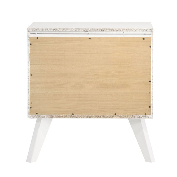 English Elm 1pc White Wood Nightstand Bronze Knobs Wave Textured Drawers Angled Legs Bedroom B2741P470090