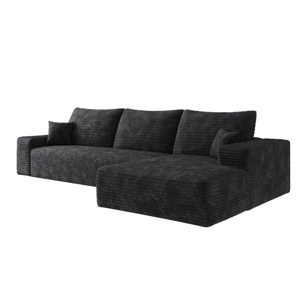 English Elm 107" Cloud Sectional Couch - Modular L-Shape Sofa In Plush Black Corduroy For Cozy Living Room Comfort W2824S00025