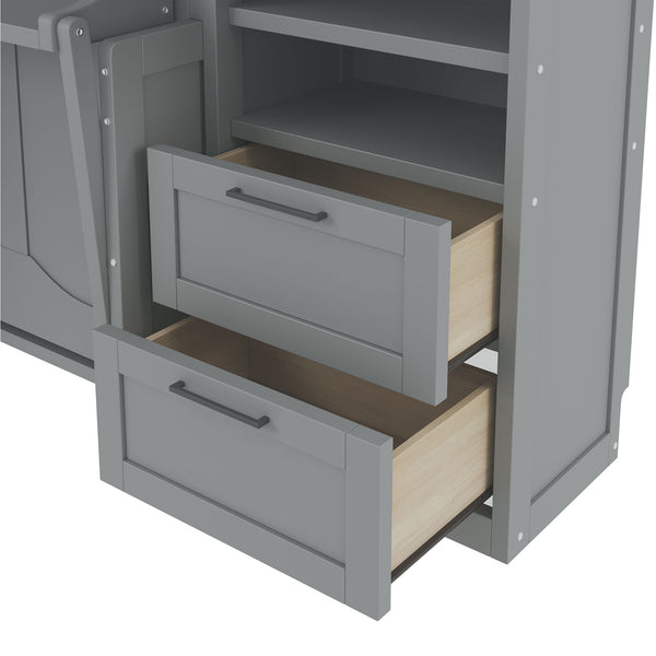 English Elm Queen Murphy Fold Down Wall Bed with Wardrobe Drawers and Shelves for Guest Rooms Gray LP000909AAE-2