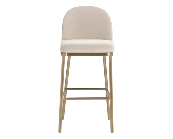 Sunpan Lavania Elegant Two-Toned Fabric Stool with Antique Brass Finish for Modern Home Décor and Comfort Bar Height
