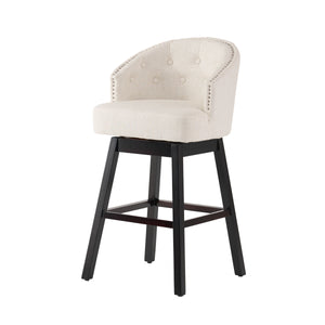 English Elm Christopher Knight Home® - 360 360 Degree Swivel Bar Stool Set of 2 with Nailhead Trim, Tufted Beige Upholstery & Rubberwood Frame N779P326955B
