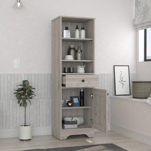 English Elm St. Clair Grey Linen Cabinet with Drawer & 3 Open Shelves, Engineered Wood, Compact Storage Solutions B200P188813