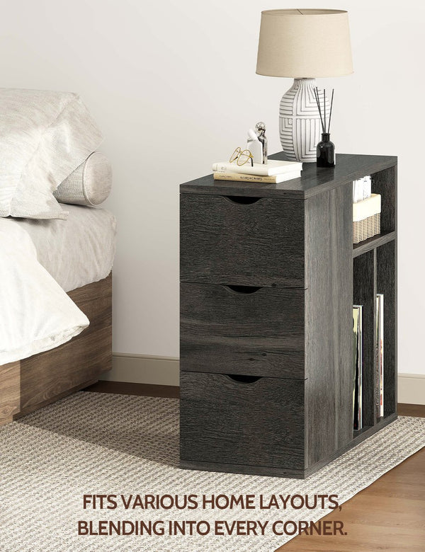 English Elm Vividwood Slim 3 Drawer End Table with Open Shelving for Bedroom or Living Room T5618P505962