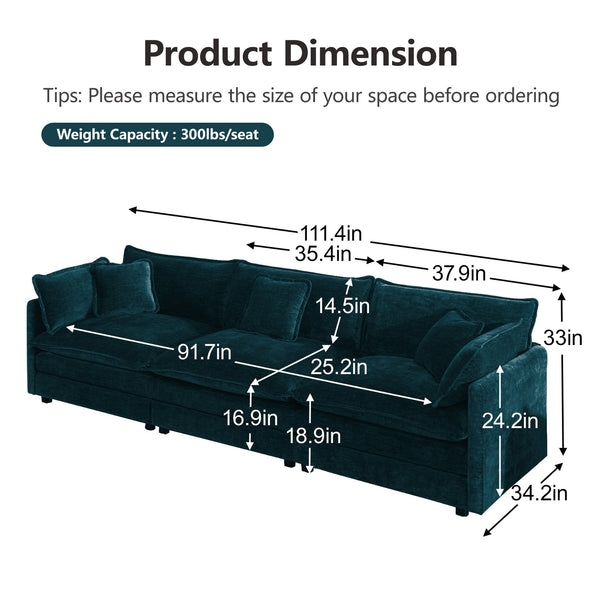 English Elm 3 Piece Modular Sofa Set Blue Chenille Deep Seat Living Room Sectional Seating W714S00599