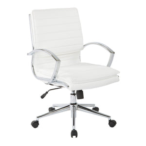 OSP Home Furnishings Mid Back Faux Leather Manager Chair with Lumbar Support and Chrome Loop Arms White SPX23591C-U11