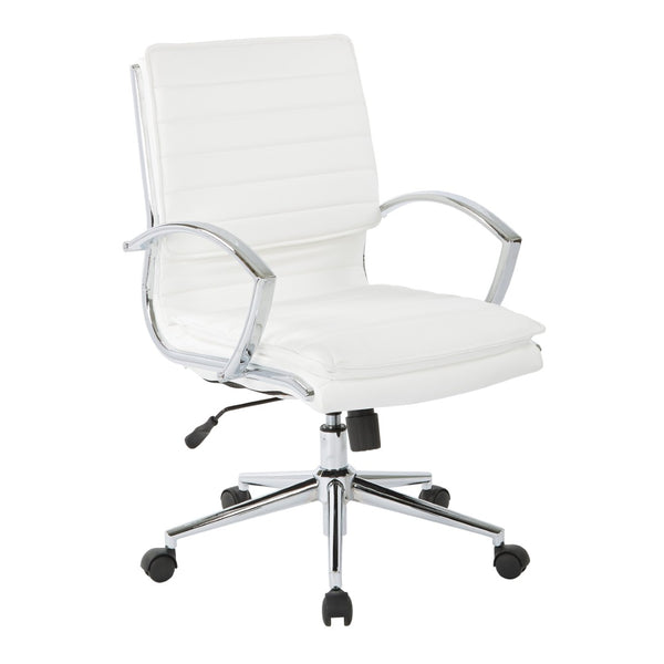 OSP Home Furnishings Mid Back Faux Leather Manager Chair with Lumbar Support and Chrome Loop Arms White SPX23591C-U11