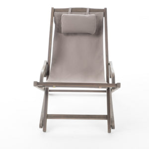 English Elm Christopher Knight Home® - NIKKI Sling Chair with Head Pillow — Portable Wood Frame Beach & Pool Lounger, Durable Polyester Fabric Grey 57 L x 26.75 W x 8.25 H 60059.00FEU