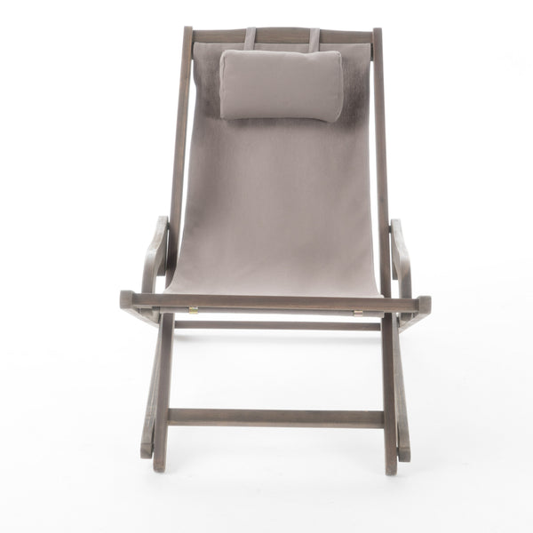 English Elm Christopher Knight Home® - NIKKI Sling Chair with Head Pillow — Portable Wood Frame Beach & Pool Lounger, Durable Polyester Fabric Grey 57 L x 26.75 W x 8.25 H 60059.00FEU