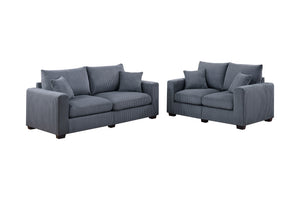 English Elm Contemporary Corduroy Sofa and Loveseat Set with Square Arms for Living Room B011S02222