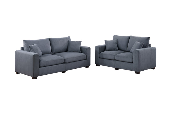 English Elm Contemporary Corduroy Sofa and Loveseat Set with Square Arms for Living Room B011S02222