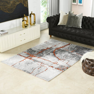 English Elm Jennifer Taylor Home - Quarry 5x6.5' Abstract Area Rug — Waterproof Polypropylene, Fade-Proof Medium Pile, Gray Cream Rust Elegance B2719P245965