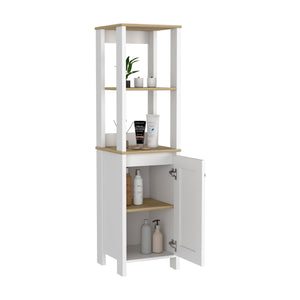 English Elm St. Clair Linen Cabinet with One-Door Design, Two Interior Shelves & Two Open Display Shelves, Stylish Engineered Wood Storage Multicolor 33 L x 22 W x 7 H B070P188851