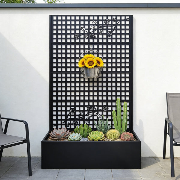English Elm Metal Raised Garden Bed with Integrated Trellis for Patio Privacy and Climbing Plants W1586P455883