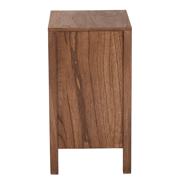 English Elm Modern Bayur Wood Nightstand with Rope Webbing Door and Walnut Finish Boho Bedroom B2750P420387
