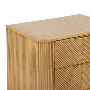 English Elm Mid-century Fluted 3 Drawer Nightstand with Gourd Legs and Gold Tone Handles for Bedroom Natural N761P285712N