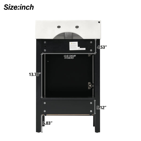 English Elm 20.28'' 20.28" Modern Bathroom Vanity with Ceramic Sink, Solid Wood Frame, Soft-Close Drawer & Cabinet - Space-Saving Design Black N729P277755B