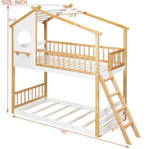 English Elm Twin Over Playhouse Bunk Bed Pinewood Fort Design with Roof and Safety Rails LT100008AAN-3