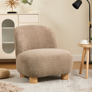 English Elm Boucle Rounded Accent Chair with Rubberwood Legs for Modern Minimalist Living Rooms Light Brown,Natural Wood N776P423410B