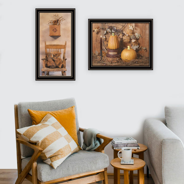 English Elm Trendy Folk Art Autumn Harvest 2 Piece Framed Print Set for Farmhouse Living Room B067P254120