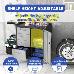 English Elm Sturdy Rolling Steel Garage Cabinet with Locking Drawers and Diamond Plate Workshop Storage T2398P222836