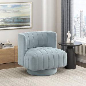 English Elm Modern Swivel Chair Channel-Tufted Barrel Back Upholstered Accent Seat with 360° Metal Base, Cozy Contemporary Comfort Aqua Blue 37.5 L x 28.5 W x 14.5 H B011P379434