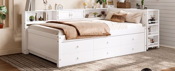 English Elm Twin Daybed Pine Frame with Trundle Desk Hutch Shelves and Storage for Kids Rooms White W1580S00458