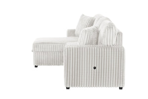 English Elm Plush Sectional Sofa With Pull-Out Sleeper In Cream Velvet - Stylish, Functional & Reversible Design! B009S01780-GIGA