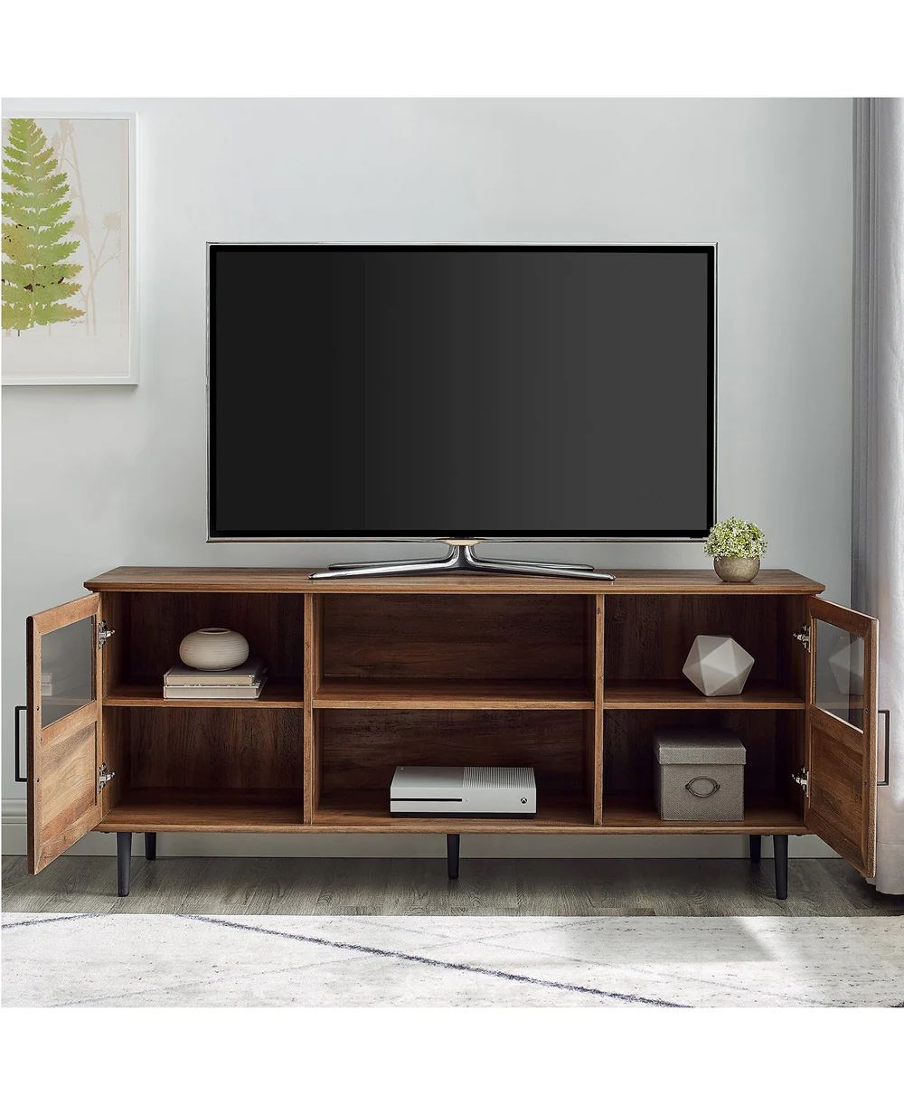 English Elm Walker Edison - Modern Rustic Oak 58 TV Stand with Half-Glass Doors, Adjustable Shelves & Feet, Fits 65" TVs B185P244236