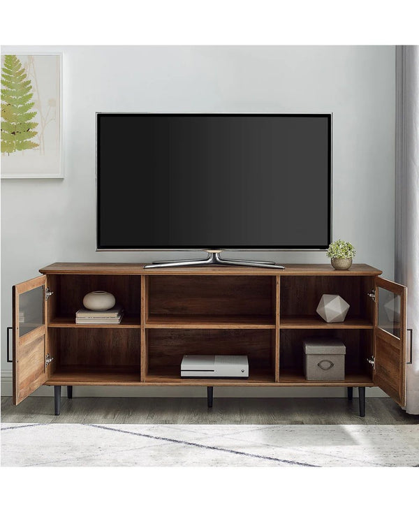 English Elm Walker Edison - Modern Rustic Oak 58 TV Stand with Half-Glass Doors, Adjustable Shelves & Feet, Fits 65" TVs B185P244236