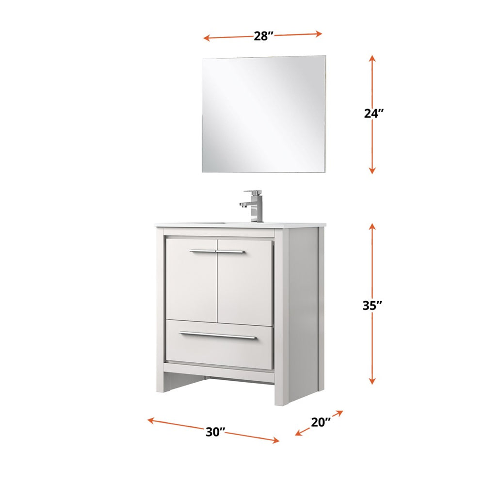English Elm White Bath Vanity Set With Cultured Marble Top, Chrome Faucet & Coordinating 28" Mirror For Modern Style B2731S02059-GIGA