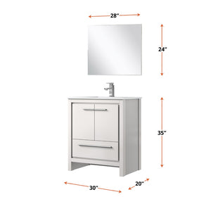 English Elm White Bath Vanity Set With Cultured Marble Top, Chrome Faucet & Coordinating 28" Mirror For Modern Style B2731S02059-GIGA