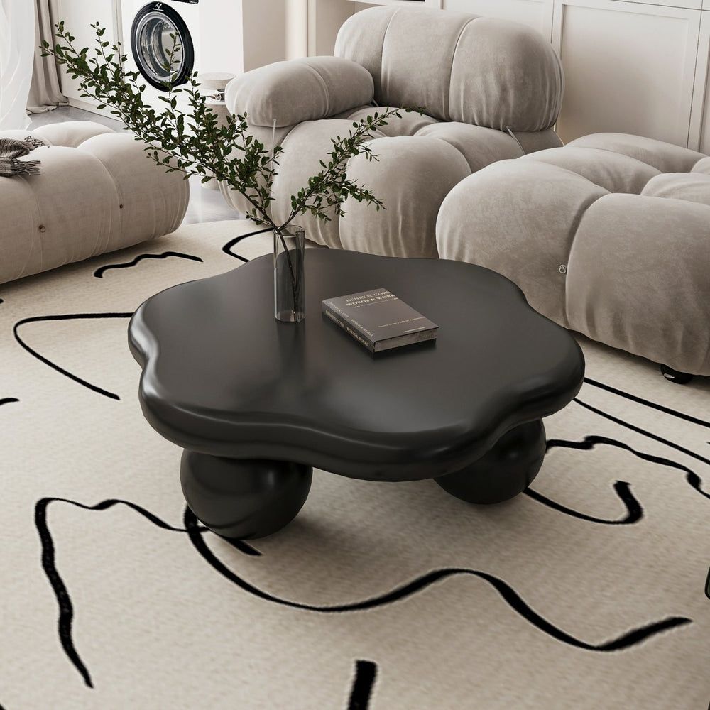 English Elm 35" Cloud Shaped Mdf Coffee Table Sculptural Round Top with Spherical Legs for Modern Living Black W1435S00030