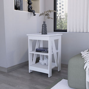 English Elm Clio modern auxiliary table with two open shelves for living room storage and decorative display, durable engineered wood White 34.65 L x 20.87 W x 3.15 H B128P189930