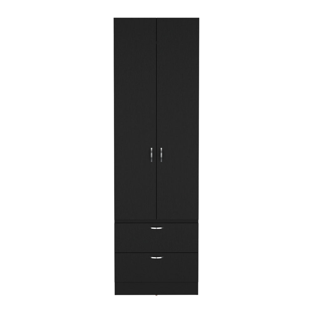 English Elm Armoire Black 76.8" H Tall Closet with Hanging Rod, Smooth-Glide 2 Drawers, Shelf, Sleek Modern Finish B097P199751