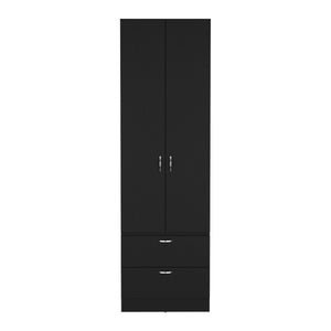 English Elm Armoire Black 76.8" H Tall Closet with Hanging Rod, Smooth-Glide 2 Drawers, Shelf, Sleek Modern Finish B097P199751