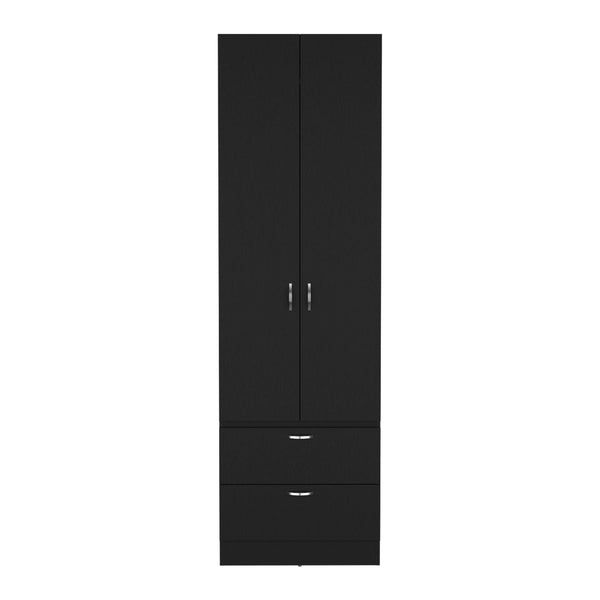 English Elm Armoire Black 76.8" H Tall Closet with Hanging Rod, Smooth-Glide 2 Drawers, Shelf, Sleek Modern Finish B097P199751