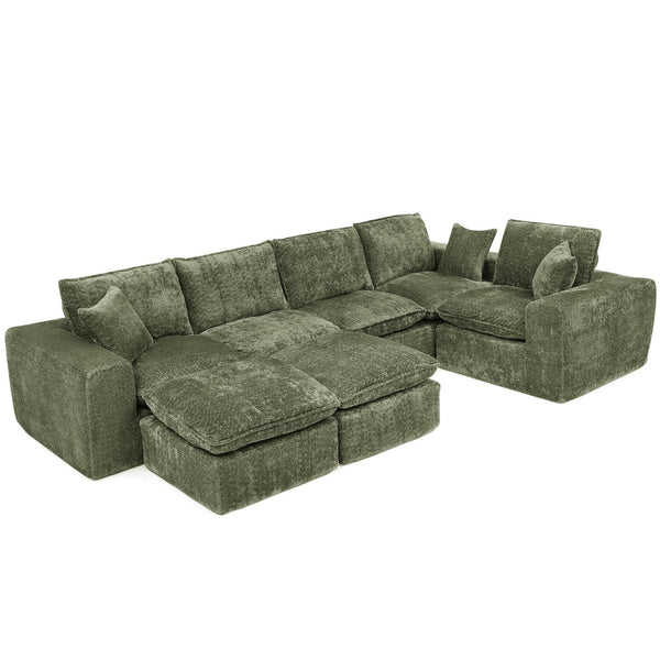 English Elm 107'' Boucle Modular Sectional with Reversible Chaise and Two Ottomans for Living Room Green W1413S00166