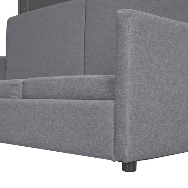 English Elm Queen Murphy Bed with Linen Cushion Sofa Folds Flat for Studio or Guest Room LP000891AAE