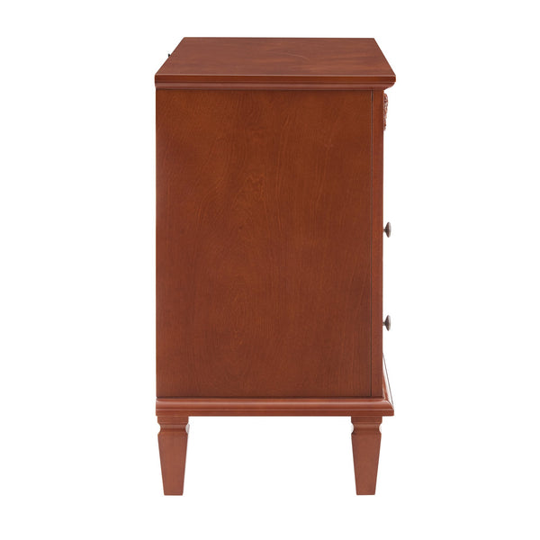English Elm Open Dresser Nightstand with Charging Station and Open Shelf, 2 Drawers, Solid Wood Legs, Farmhouse Appeal Walnut W1693P216935