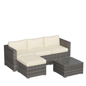 English Elm 5-piece Outdoor Modular Pe Rattan Wicker Patio Set with Tempered Glass Coffee Table Beige B082P455126