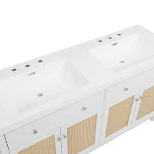 English Elm Christopher Knight Home® - 60 Inch Bathroom Vanity with Double Sinks SMC, Rattan Doors, Soft-Close Drawers, Stable Pine Legs White N817P296140W