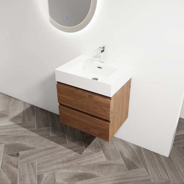 English Elm 24" Wall-Mounted Bathroom Vanity With Stylish Resin Sink & Soft-Close Drawers For Modern Spaces W999S00199