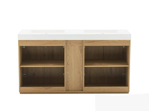 English Elm Emilia 60 Inch Freestanding Oak Vanity with Ceramic Sink and Soft Close Drawers Light Oak W1865S00242