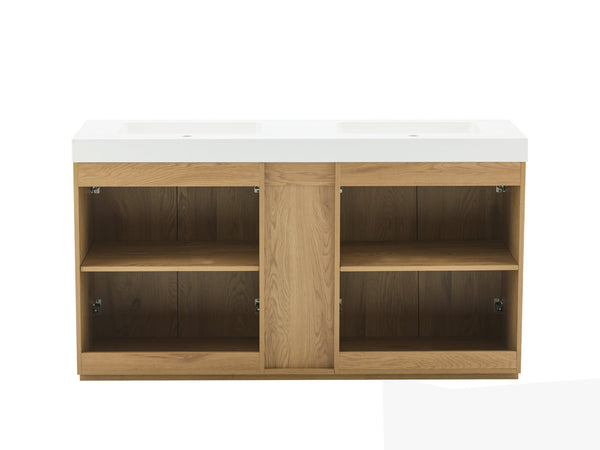 English Elm Emilia 60 Inch Freestanding Oak Vanity with Ceramic Sink and Soft Close Drawers Light Oak W1865S00242