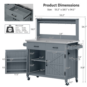 English Elm K&k Solid Fir Grill Cart Stainless Steel Top Outdoor Kitchen Station with Locking Wheels Grey+Blue N707P409087G
