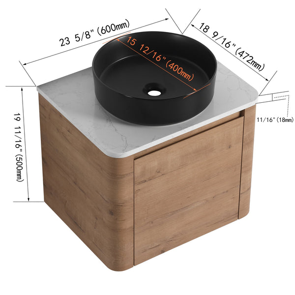 English Elm 24'' Wall-Mounted Bathroom Vanity With Ceramic Sink, Soft-Close Door & Space-Saving Design For Elegance W999S00393