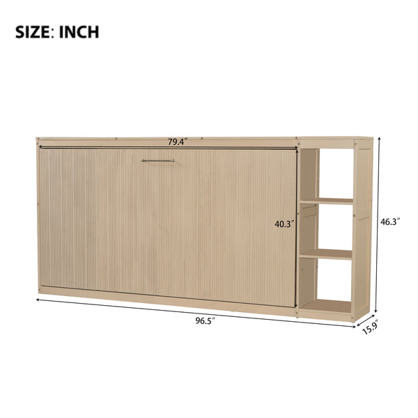 English Elm Twin Space-Saving Murphy Bed with Bookshelf and Fold-Down Desk, LVL/MDF, Compact Modern Design Natural GX002221AAN