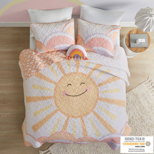 Urban Habitat Kids Dawn Casual Reversible Sunshine Printed Cotton Quilt Set with Throw Pillow UHK13-0187 Yellow/Coral